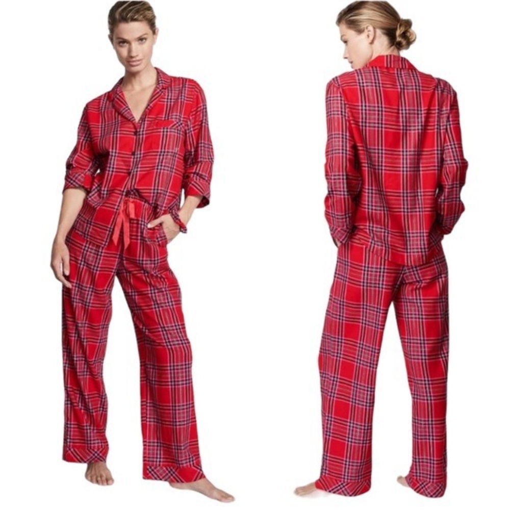 Victoria’s Secret | Lipstick Red Lurex Plaid Long Sleeve Pajama Sleep Set